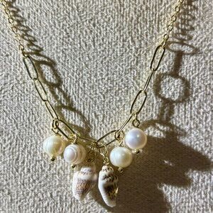 Gold Shell and Pearl Necklace